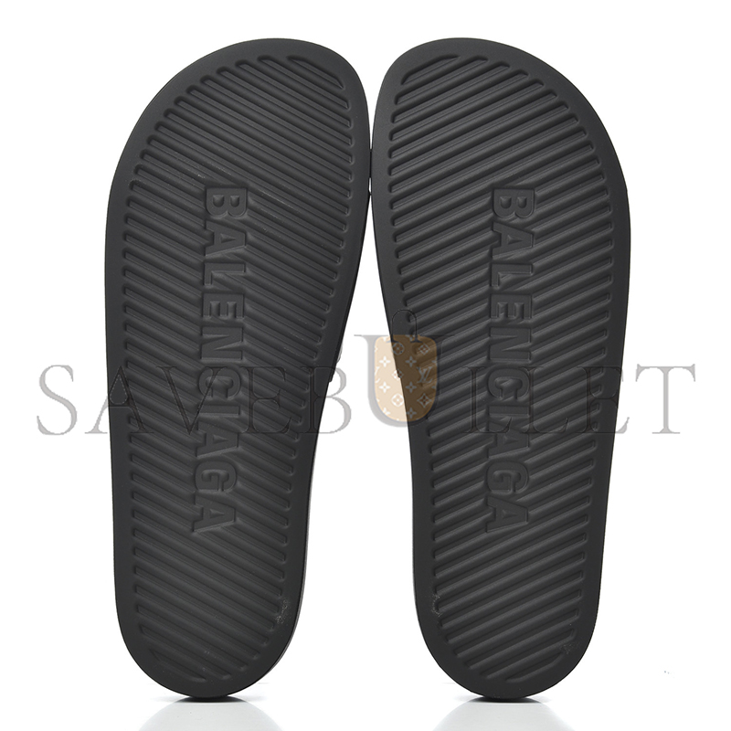 BALENCIAGA PVC LOGO MENS POOL SLIDE SANDALS BLACK